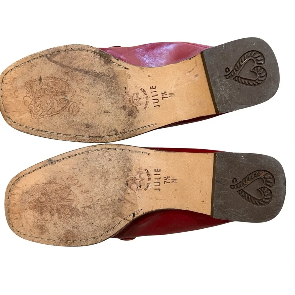 Brighton Julie Women's 7.5 Red Tasseled Croc Leather Loafer Mule Shoe Quiet Luxe